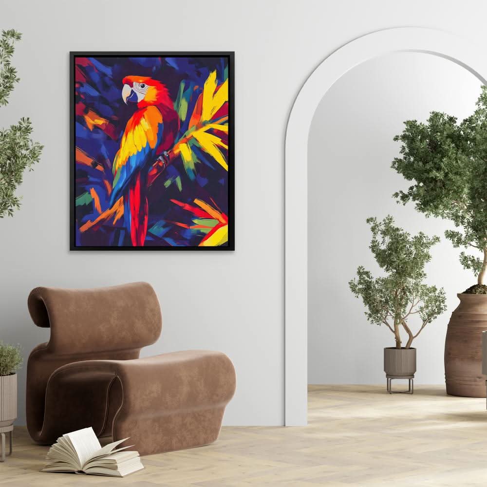 Scarlet Jungle Jewel - Tropical Wall Art in Black Frame
