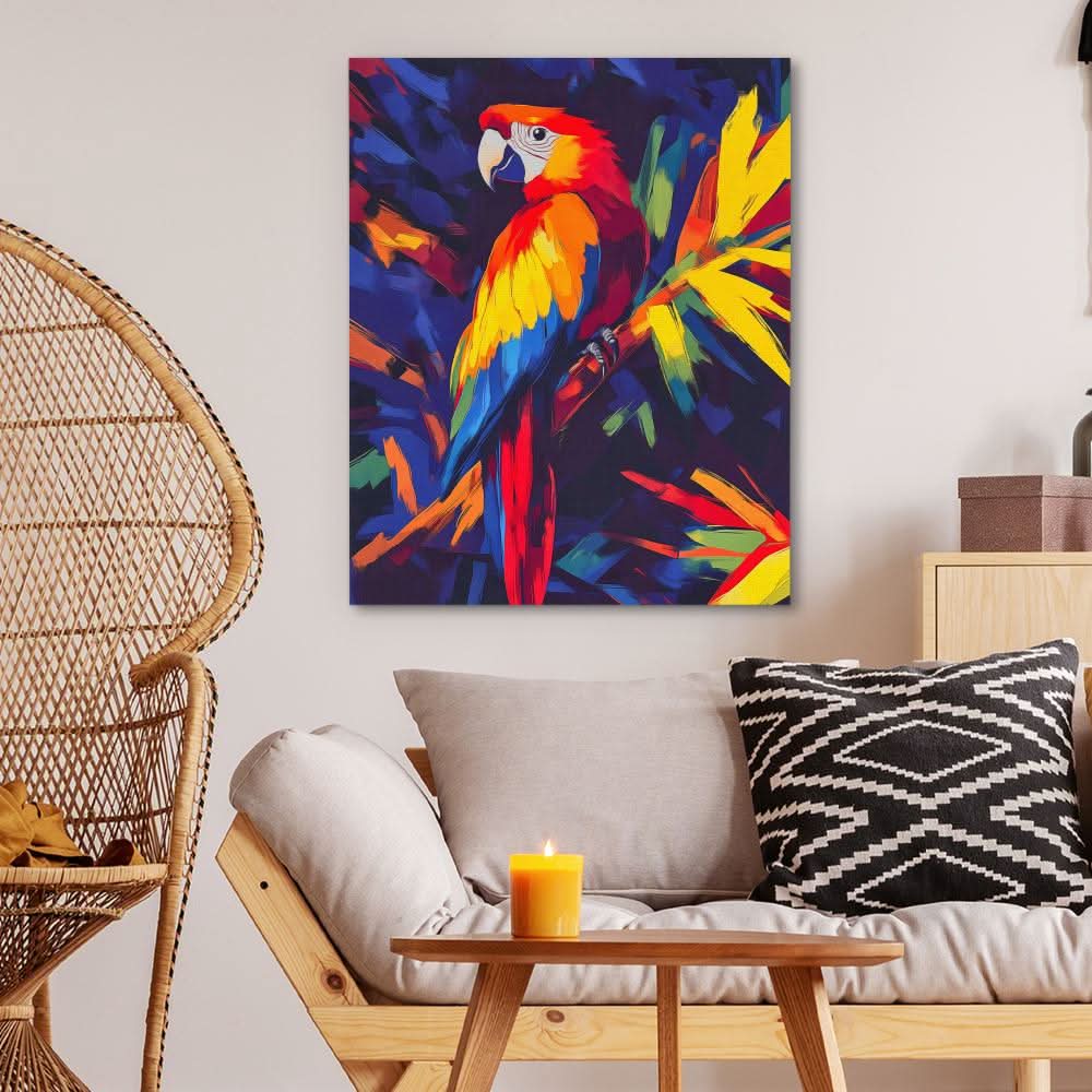 Scarlet Jungle Jewel - Abstract Wall Art in Black Frame
