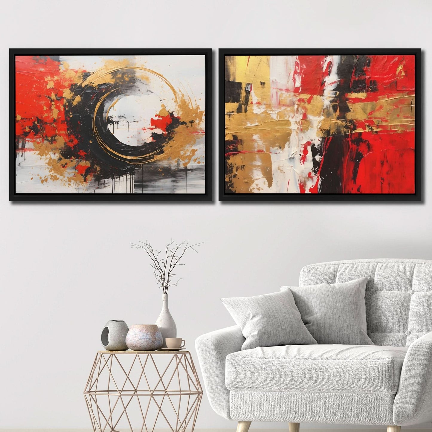 Scarlet Radiance (2) Set - Luxury Wall Art