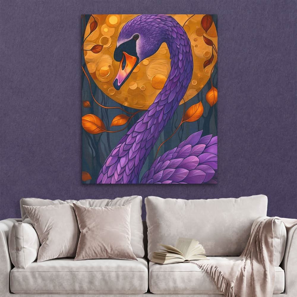 Scarlet Swan - Maximalist Wall Art in Black Frame