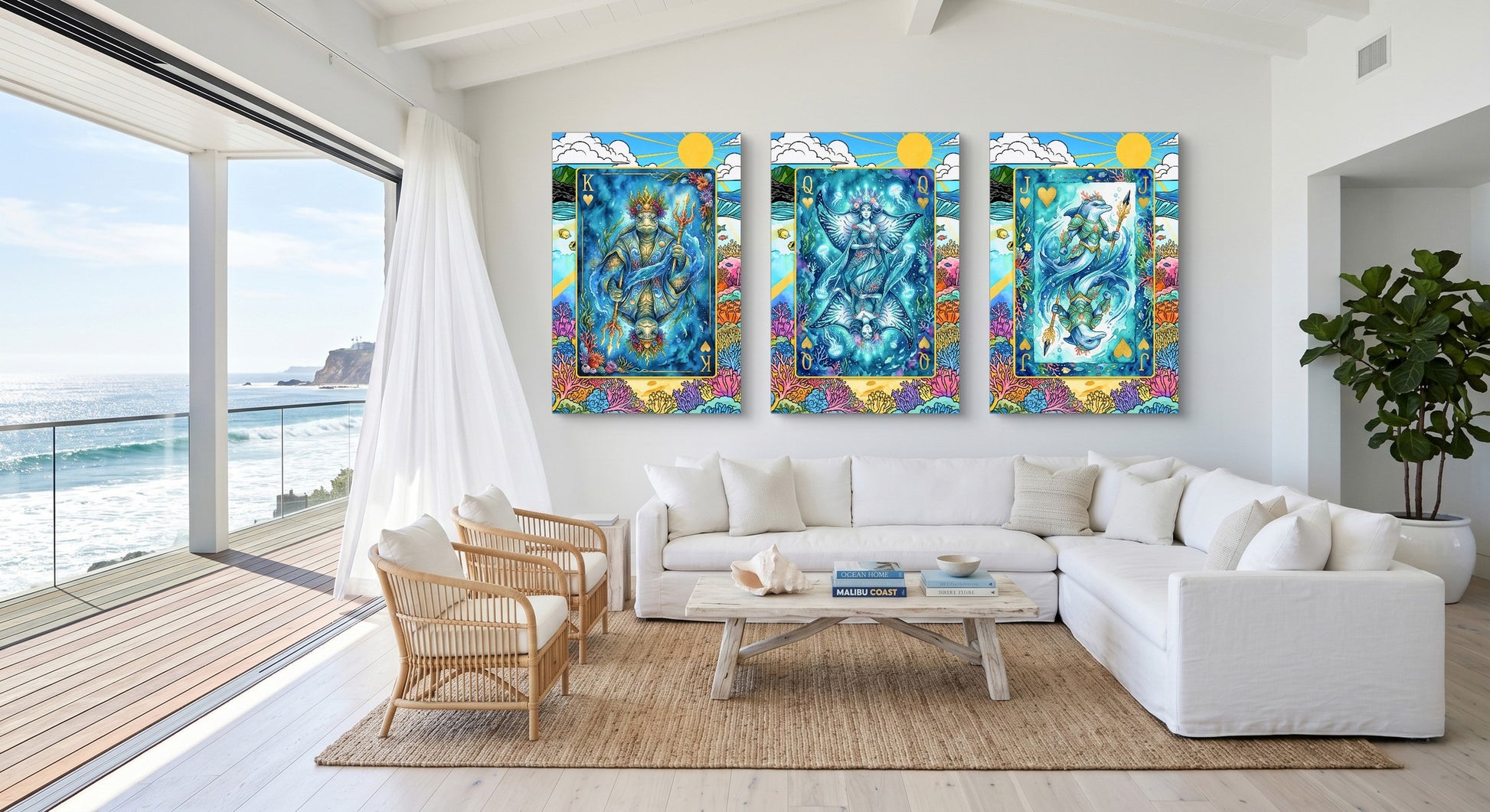 Sea Creature King Queen Jack - 3 Piece Canvas Set gallery-wrap canvas in a room