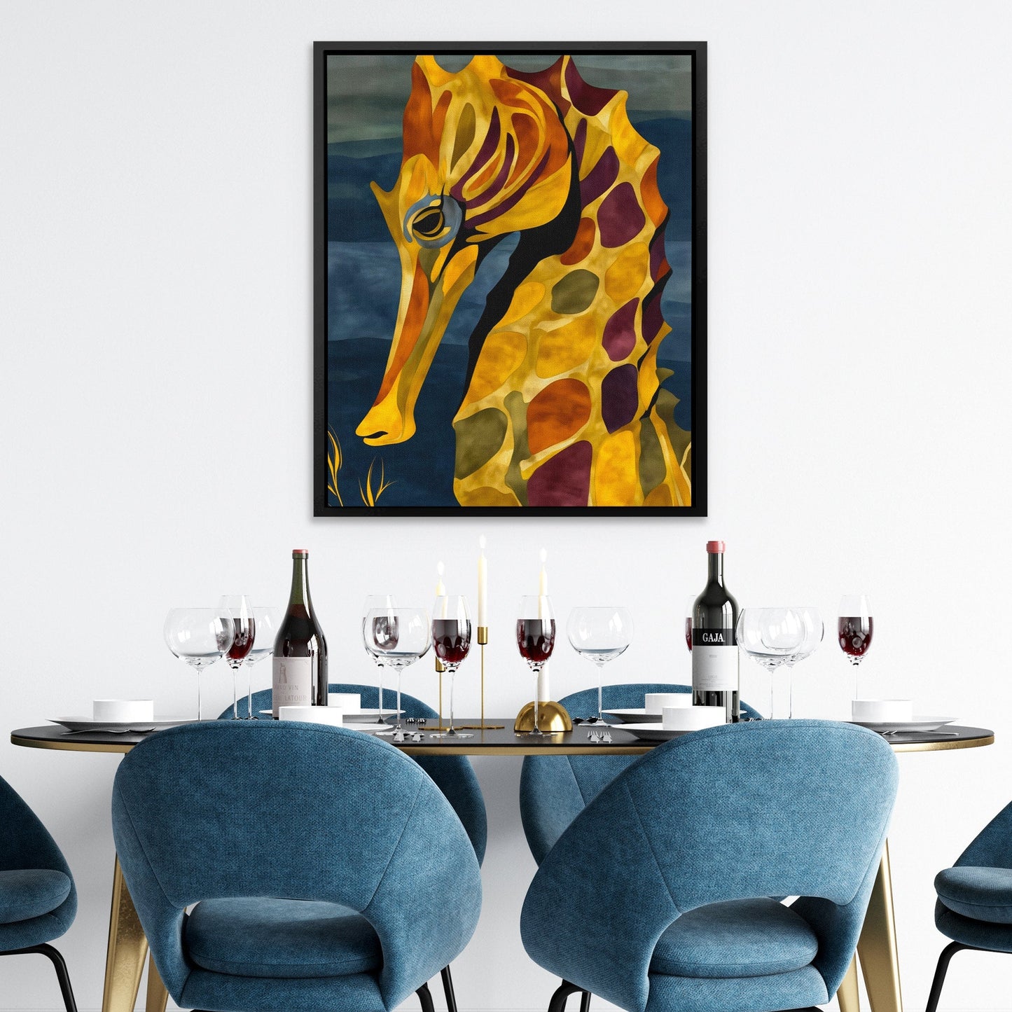 Seahorse Golden Tides - Luxury Wall Art
