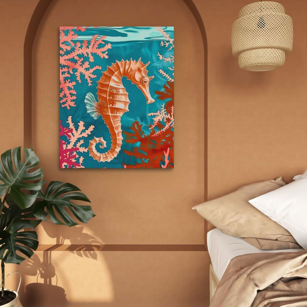 Seahorse Swimming - Wall Art in Black Frame