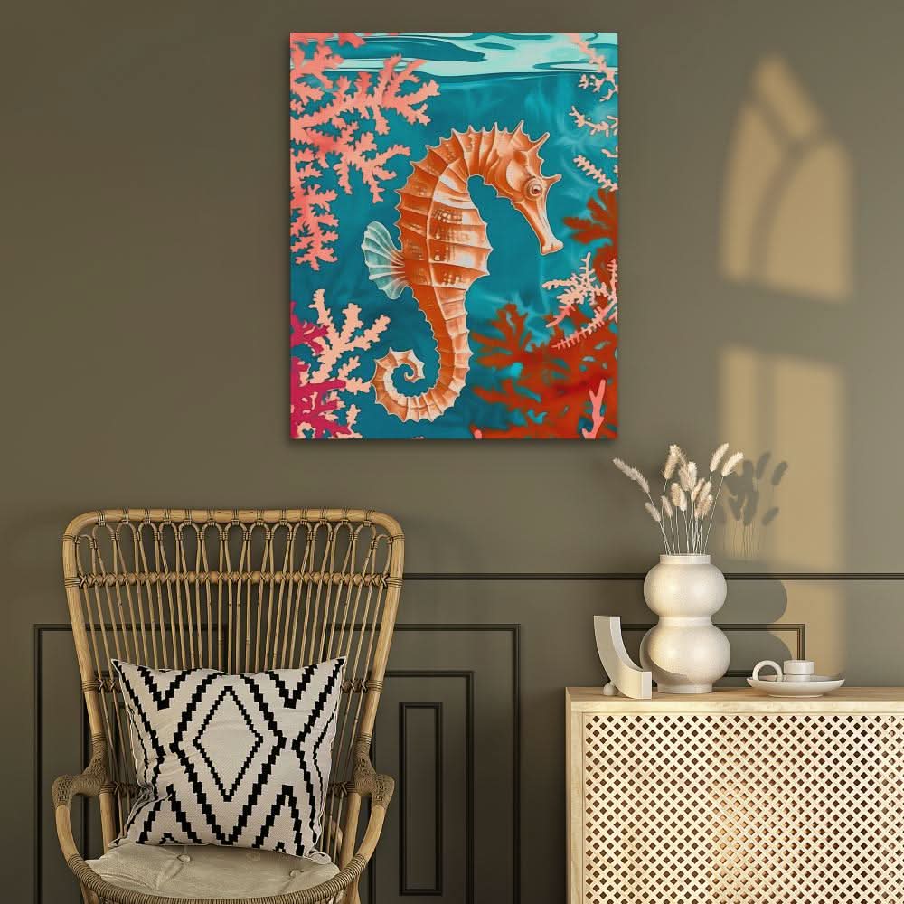 Seahorse Swimming - Blue Wall Art