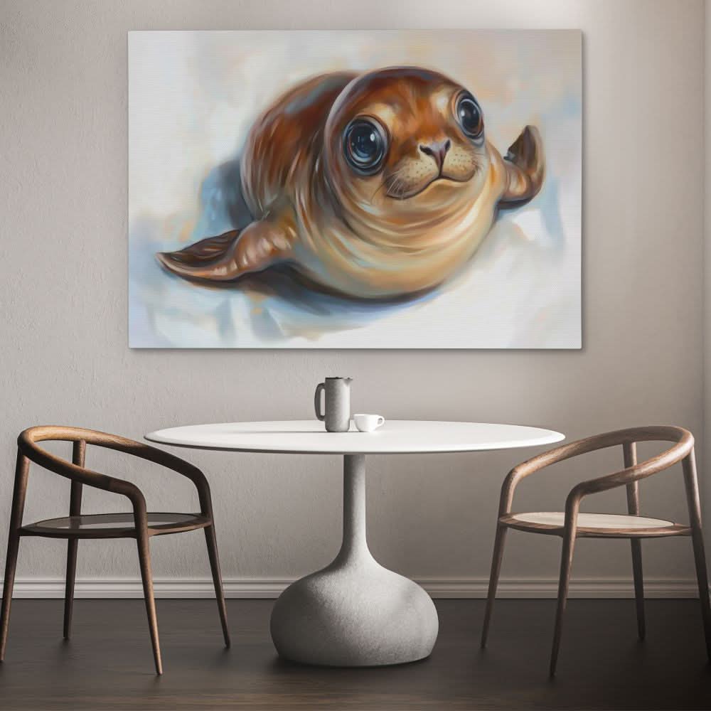 Seal in Love - Beige Canvas Wall Art