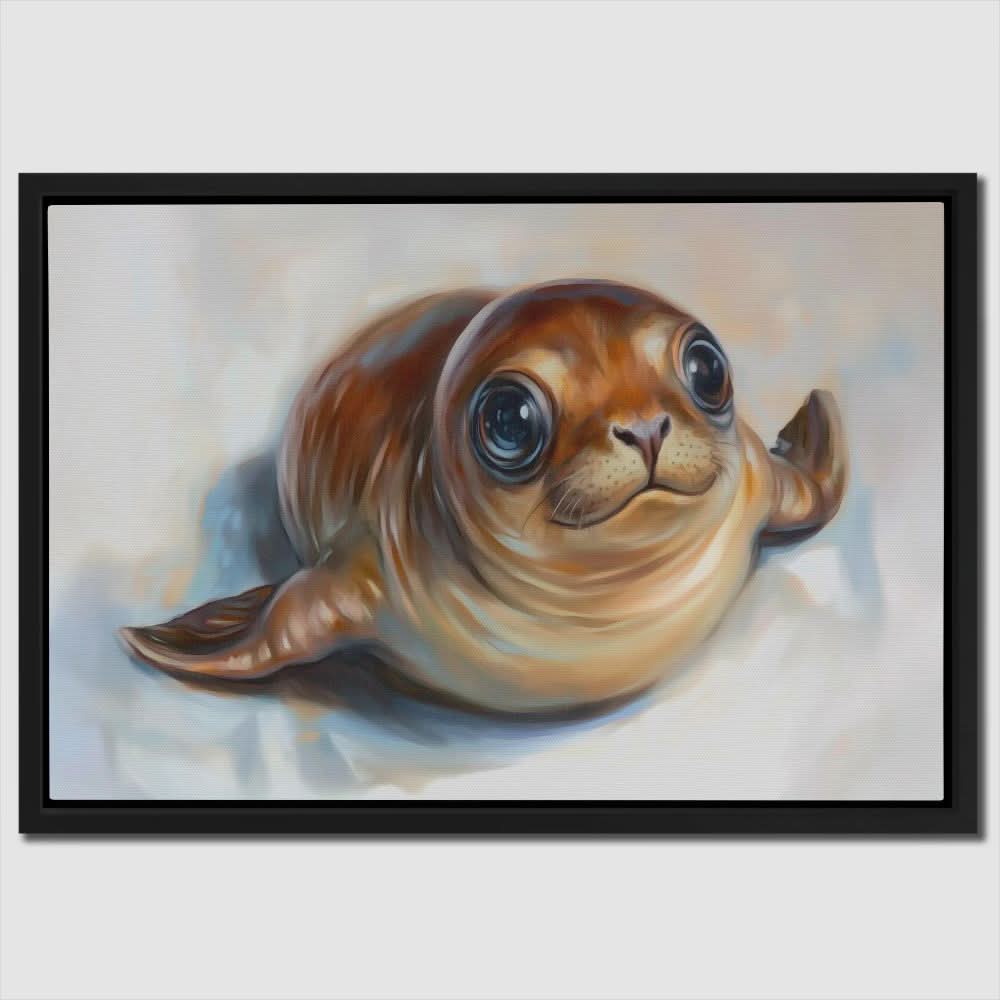 Seal in Love - Beige Coastal Canvas Print