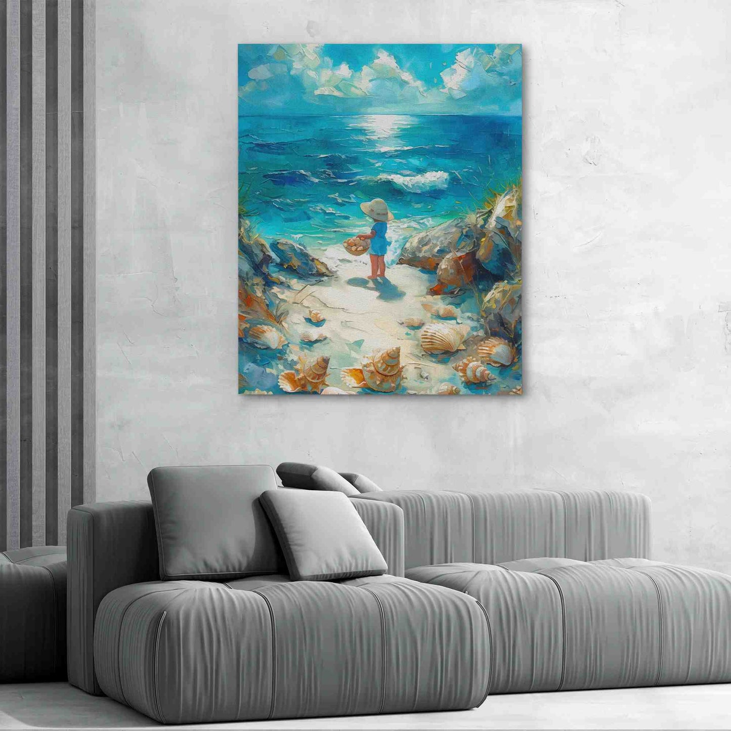 Seashell Hunting - Wall Art in Black Frame
