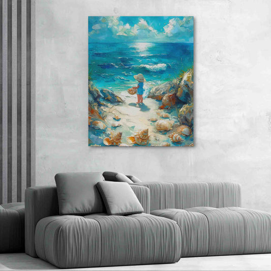 Seashell Hunting - Wall Art in Black Frame