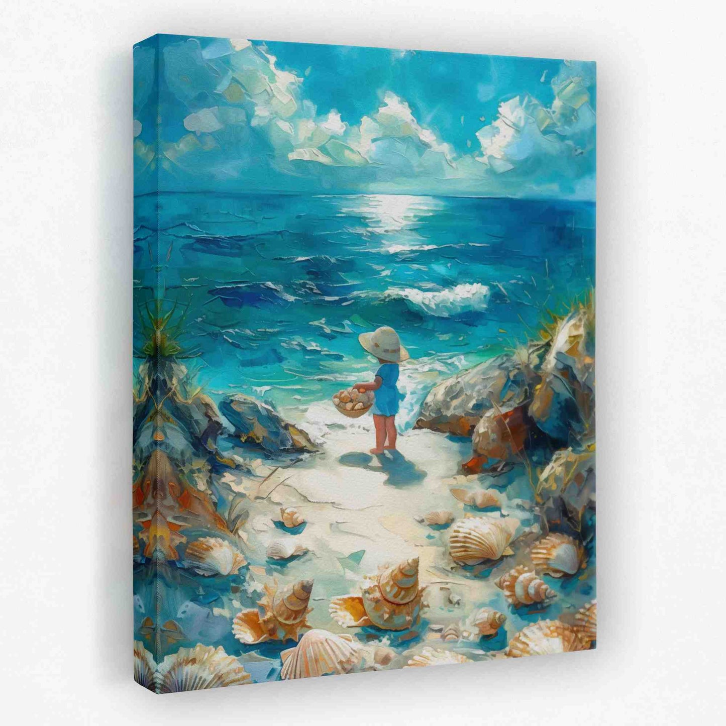 Seashell Hunting - Beach Canvas Wall Art