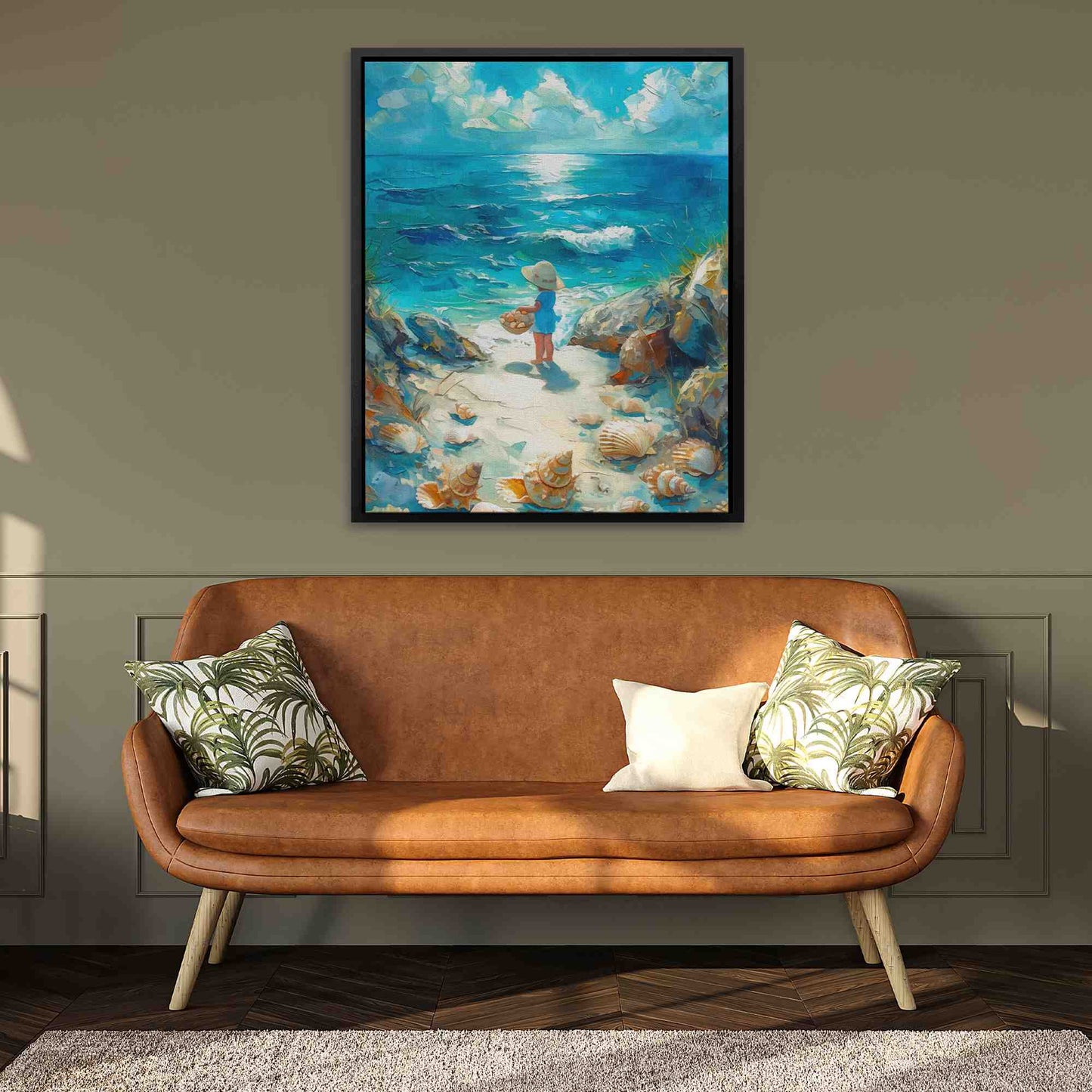 Seashell Hunting - Blue Canvas Wall Art