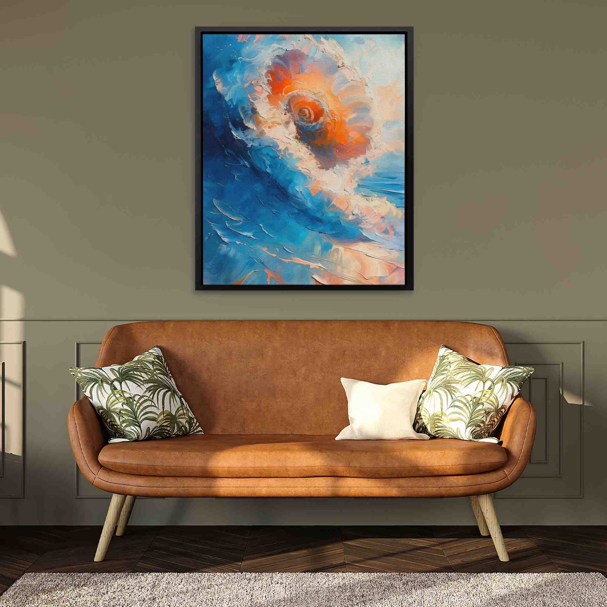 Seashell Wave - Beach House Wall Art in Black Frame