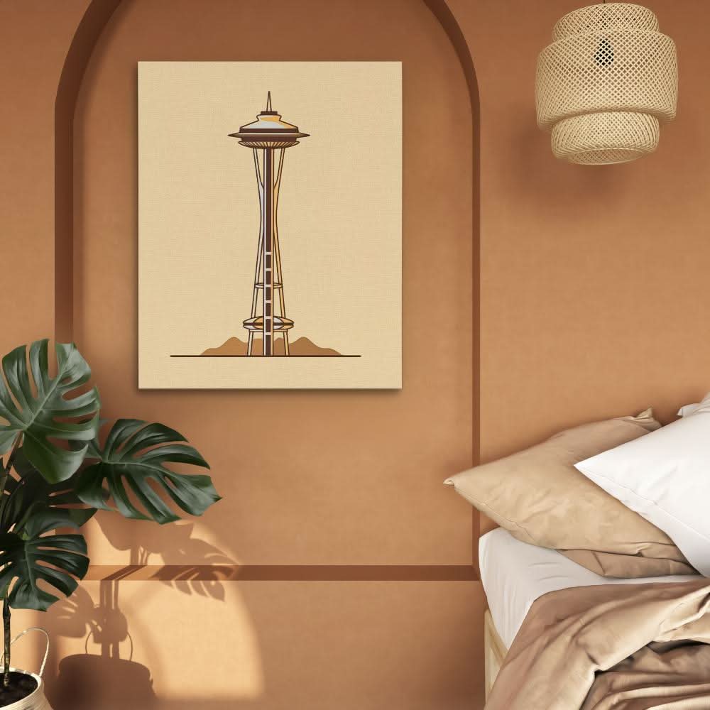 Seattle Space Needle - Minimalist Wall Art in Black Frame