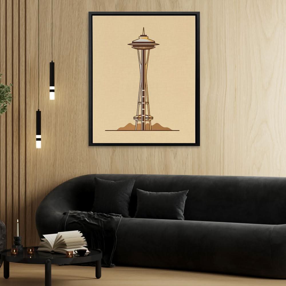Seattle Space Needle - Minimalist Neutral Canvas Wall Art