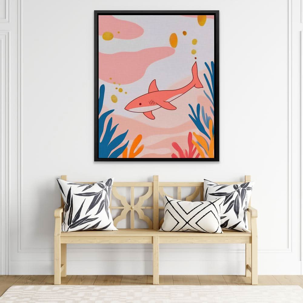 Seeking Pink Shark - Pink Coastal Canvas Print