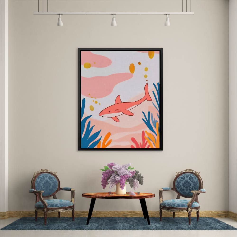 Seeking Pink Shark - Beach House Art for Kids Room
