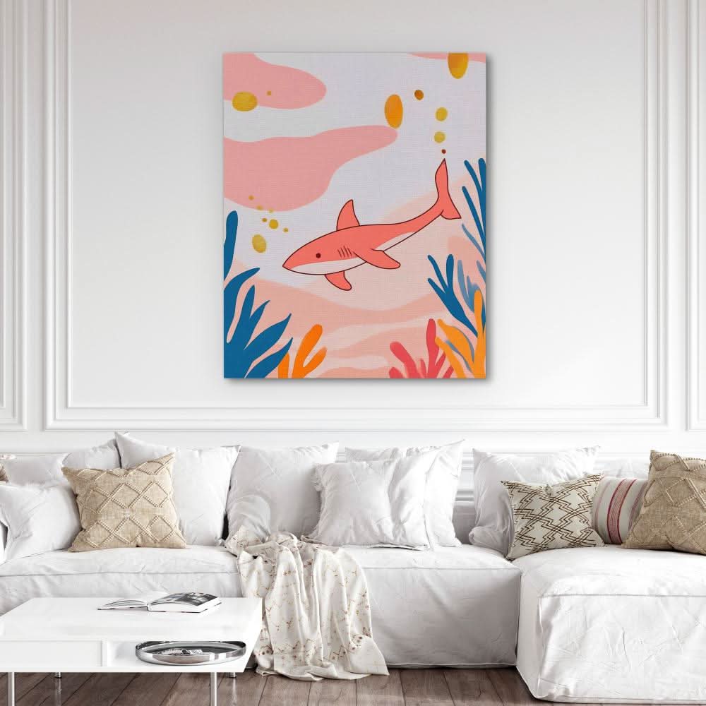 Seeking Pink Shark - Oversized Beach House Canvas Wall Art