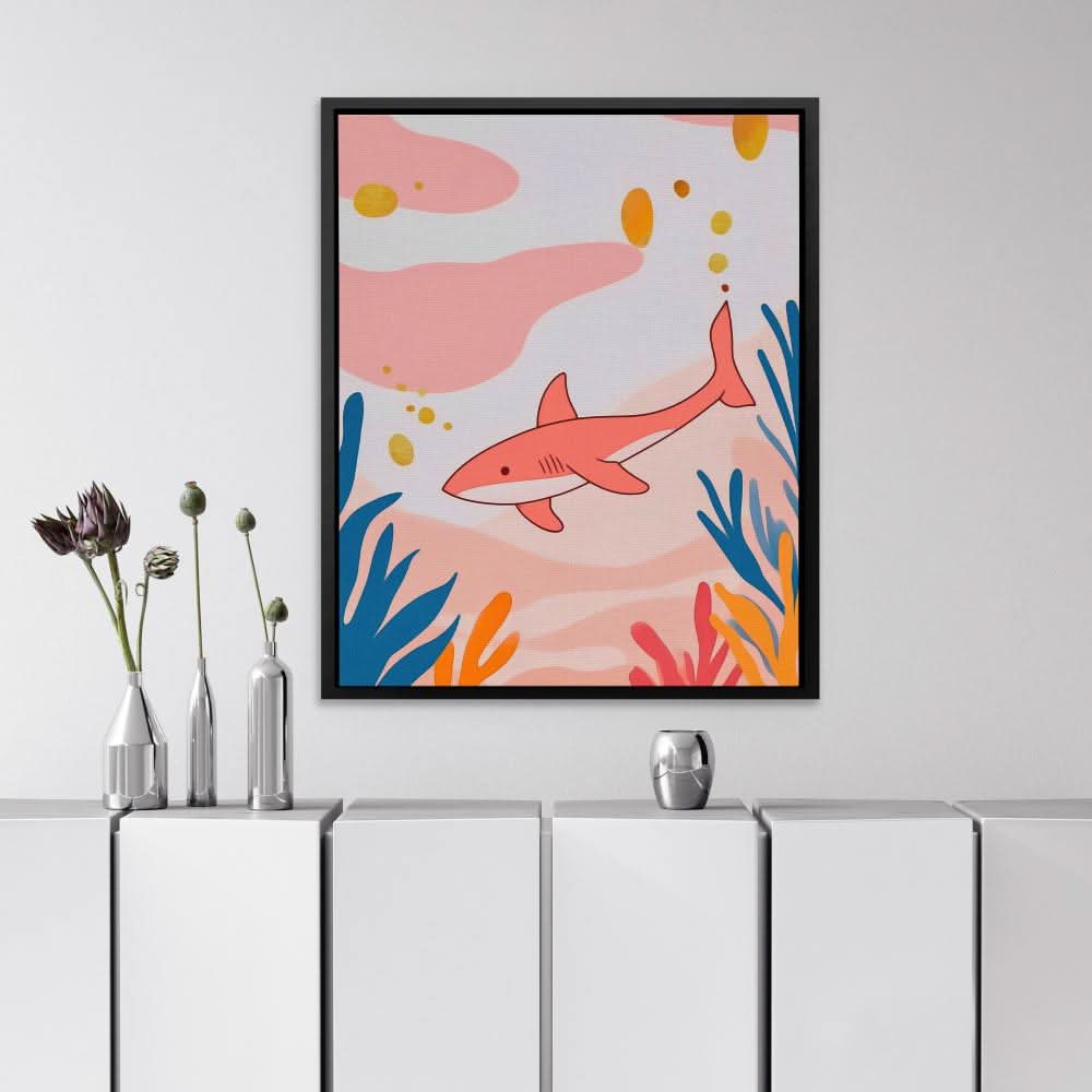 Seeking Pink Shark - Pink Canvas Wall Art