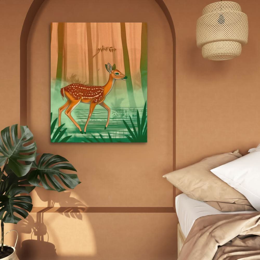 Serene Doe - Modern Wall Art in Black Frame
