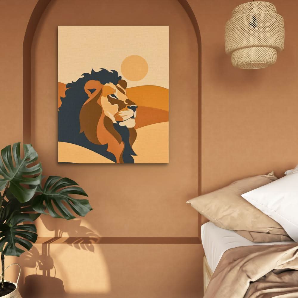 Serene Lion - Minimalist Wall Art in Black Frame