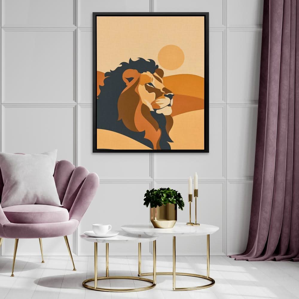 Serene Lion - Animals Wall Art in Black Frame