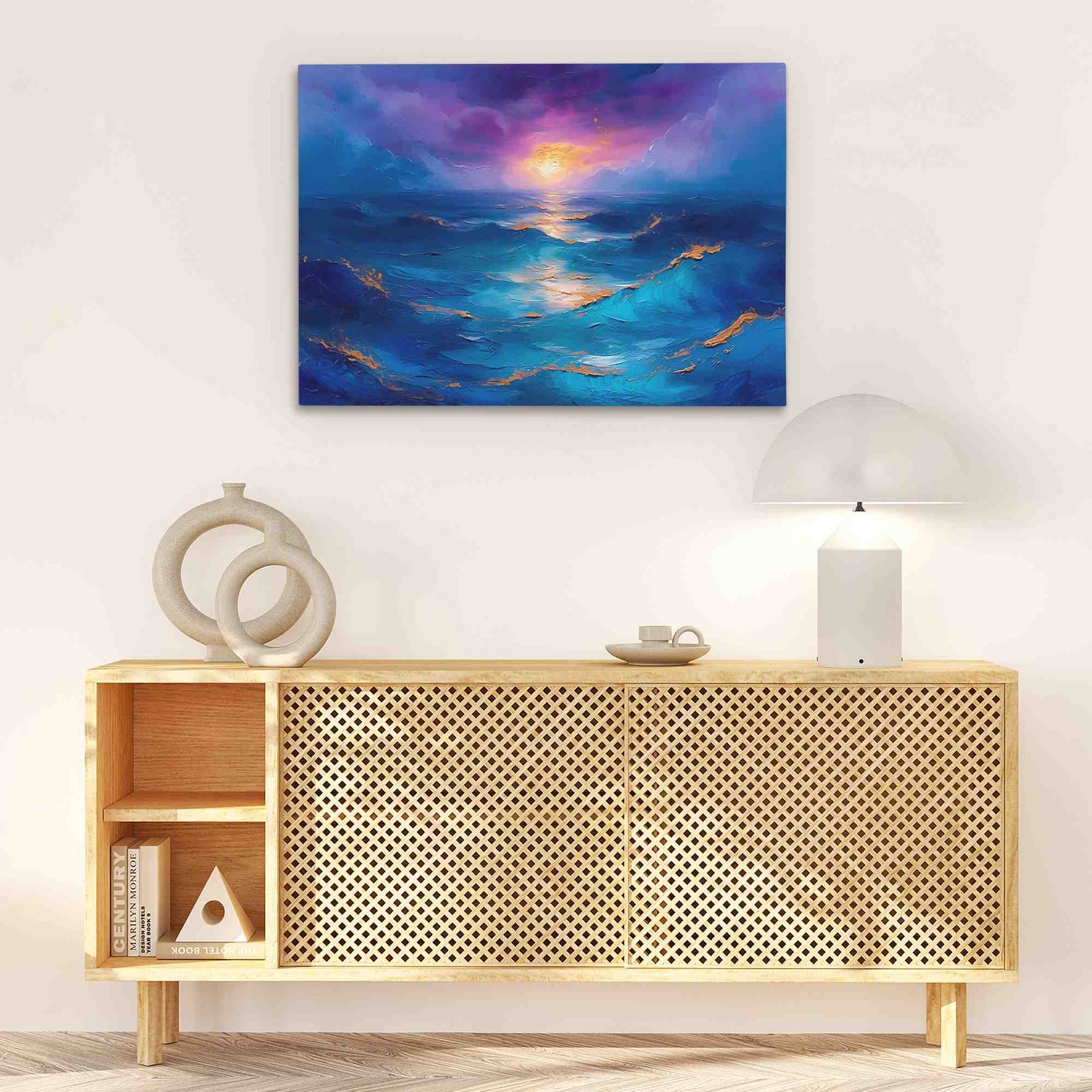 Serene Ocean Sunset - Horizontal Wall Art in Black Frame