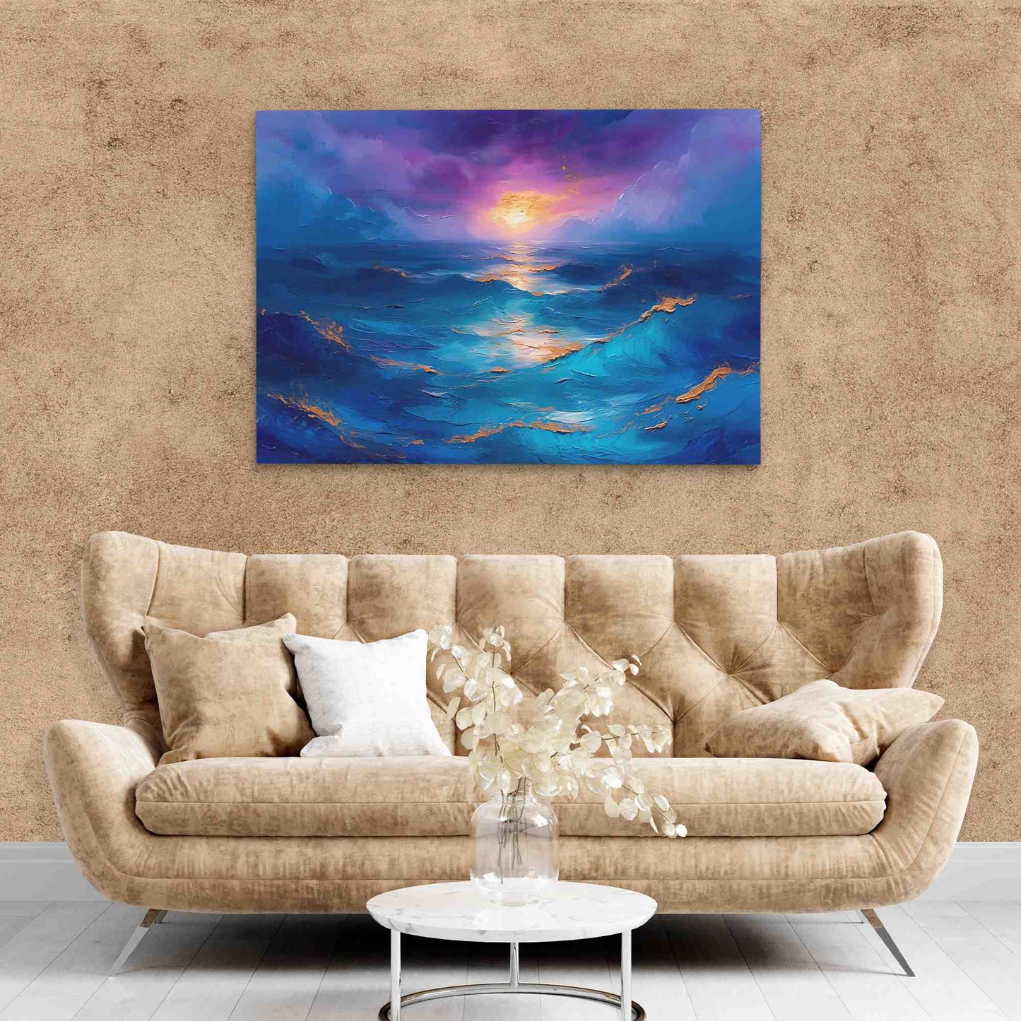 Serene Ocean Sunset - Blue Canvas Wall Art