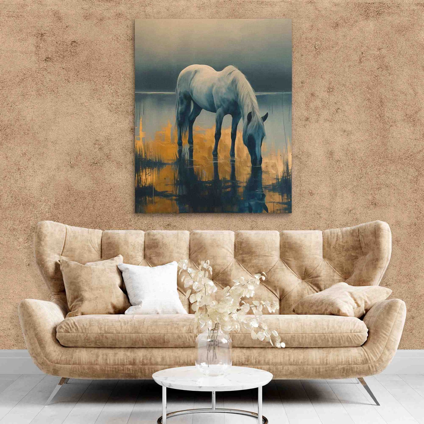 Serene Reflection - Beige Meadow Canvas Print