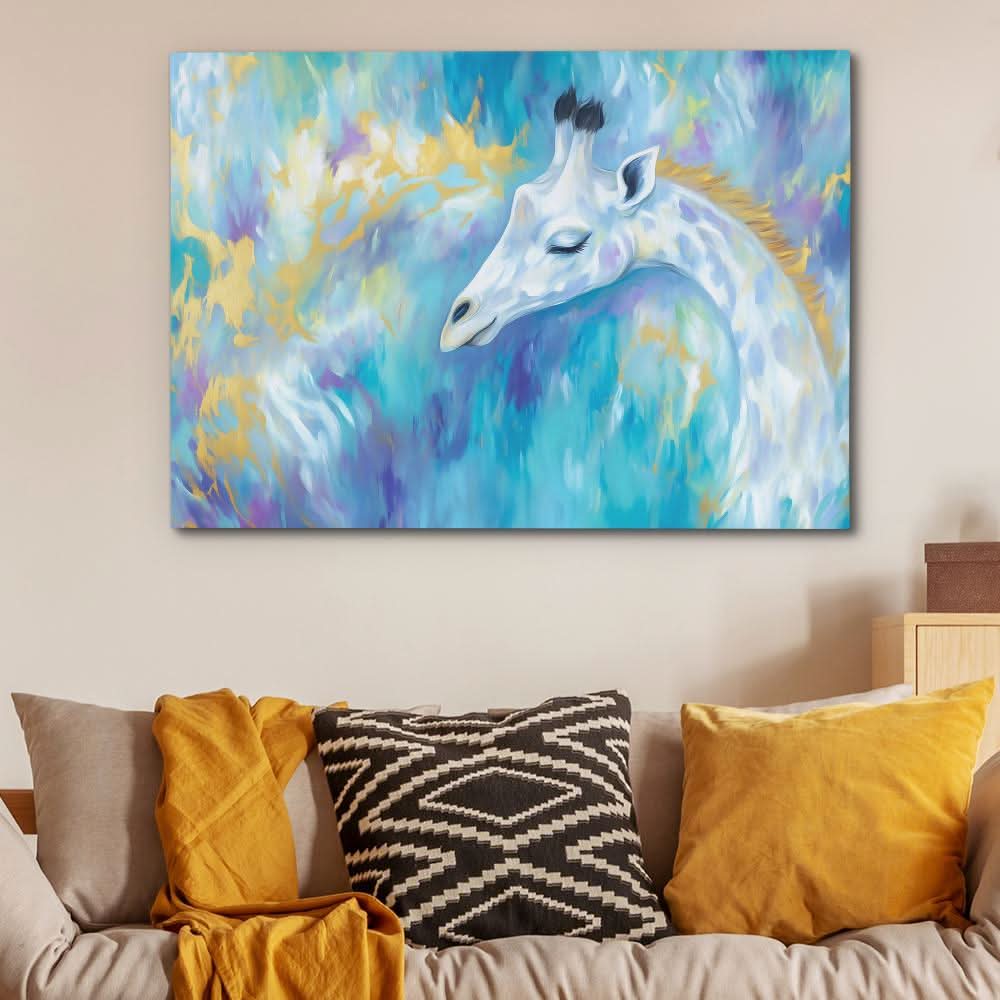 Serene Sky Giraffe - Blue Canvas Wall Art