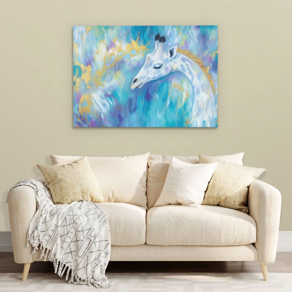 Serene Sky Giraffe - Baby Animal Wall Art in Black Frame