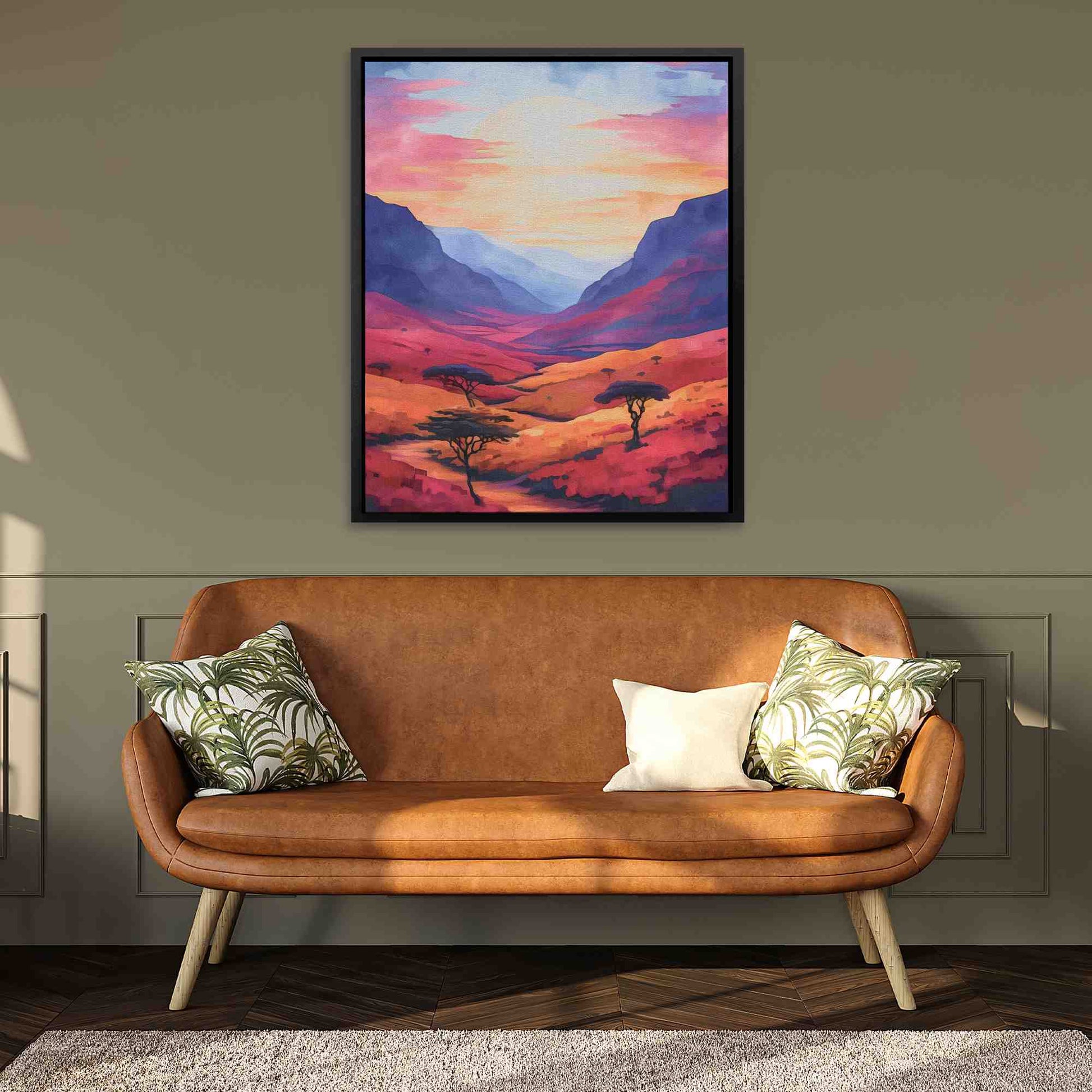 Serene Valley - Watercolor Orange Canvas Wall Art