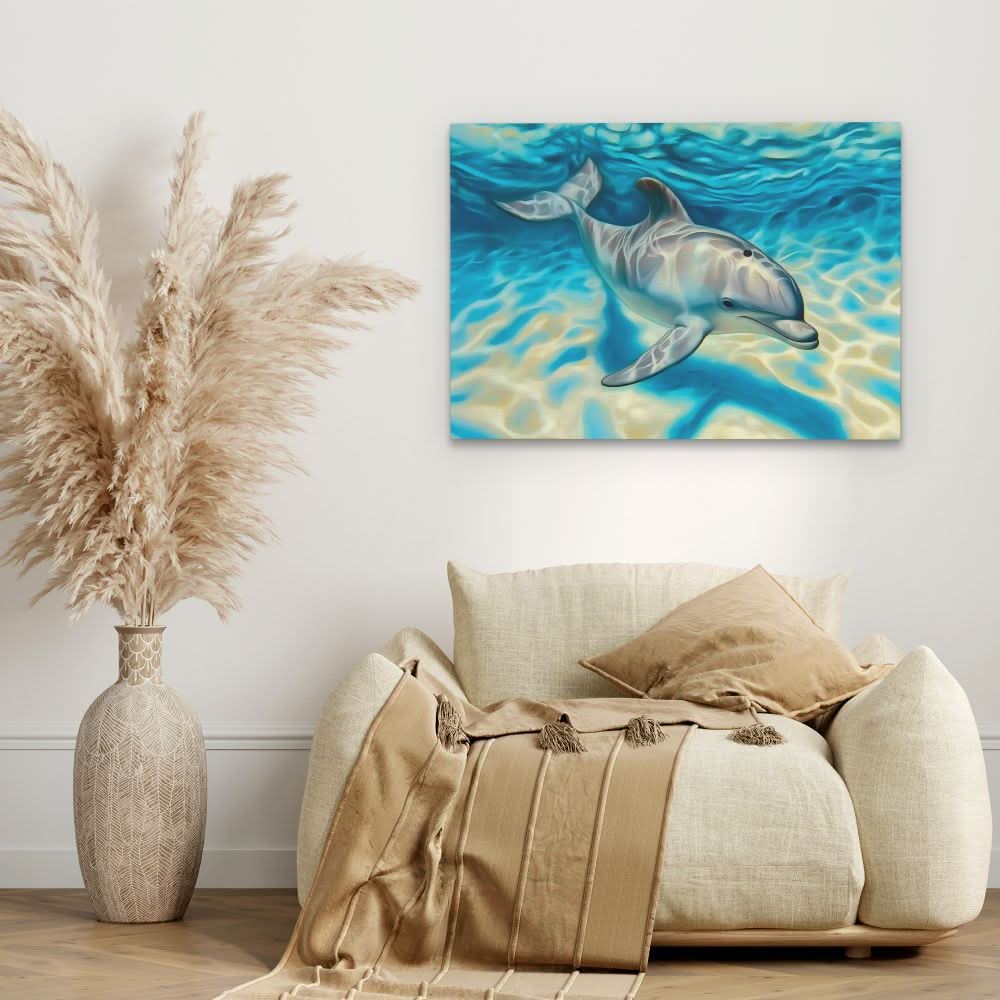 Shallow Penguin - Contemporary Blue Canvas Wall Art