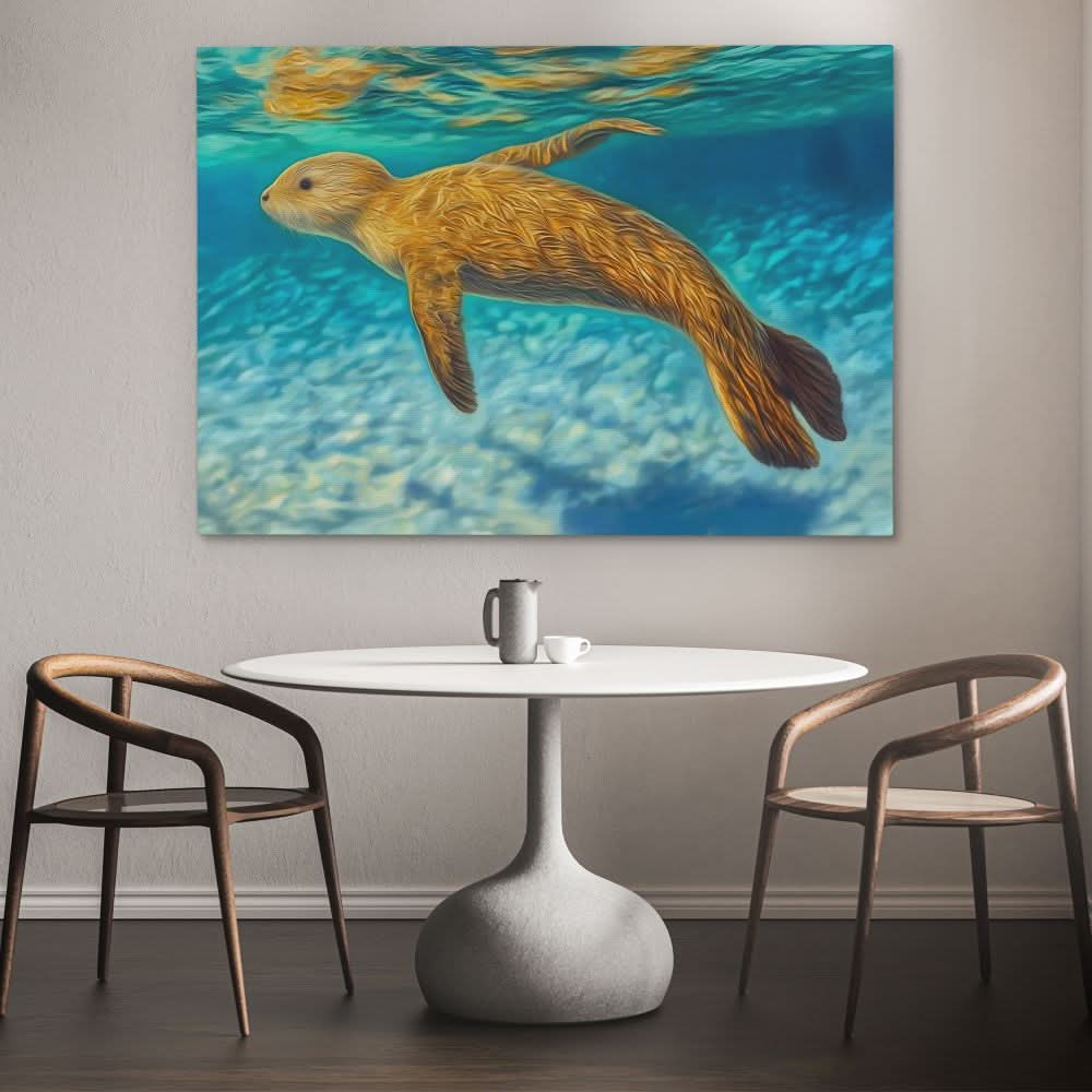 Shallow Seal Swimming - Beach House Art for Bathroom