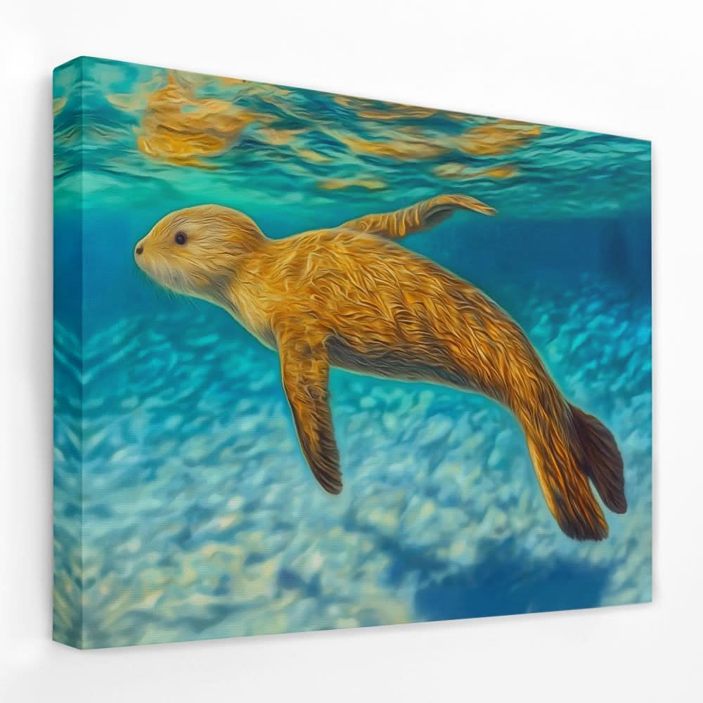 Shallow Seal Swimming - Beach House Canvas Wall Art