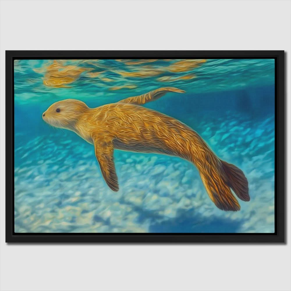 Shallow Seal Swimming - Blue Coastal Canvas Print