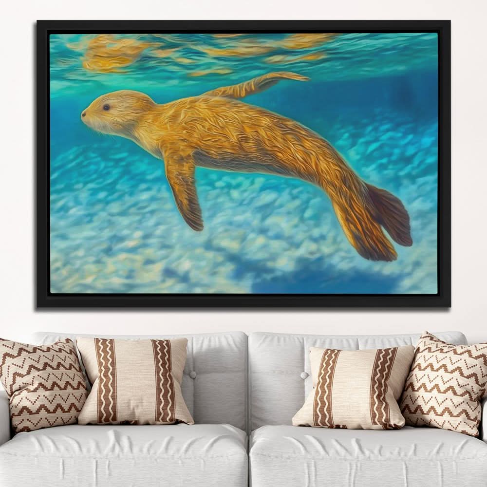 Shallow Seal Swimming - Large Canvas Print