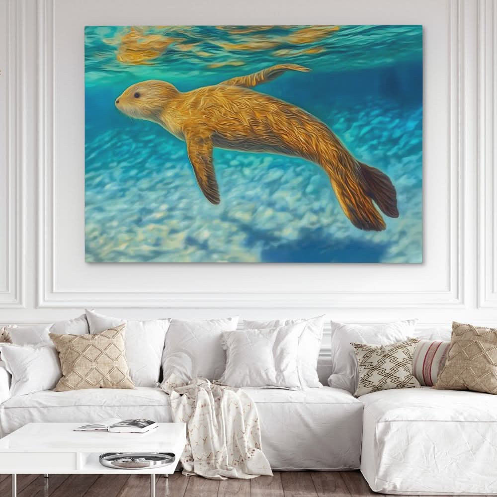 Shallow Seal Swimming - Coastal Wall Art in Black Frame