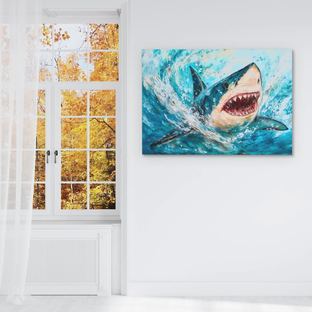 Shark Attack - Blue Canvas Wall Art