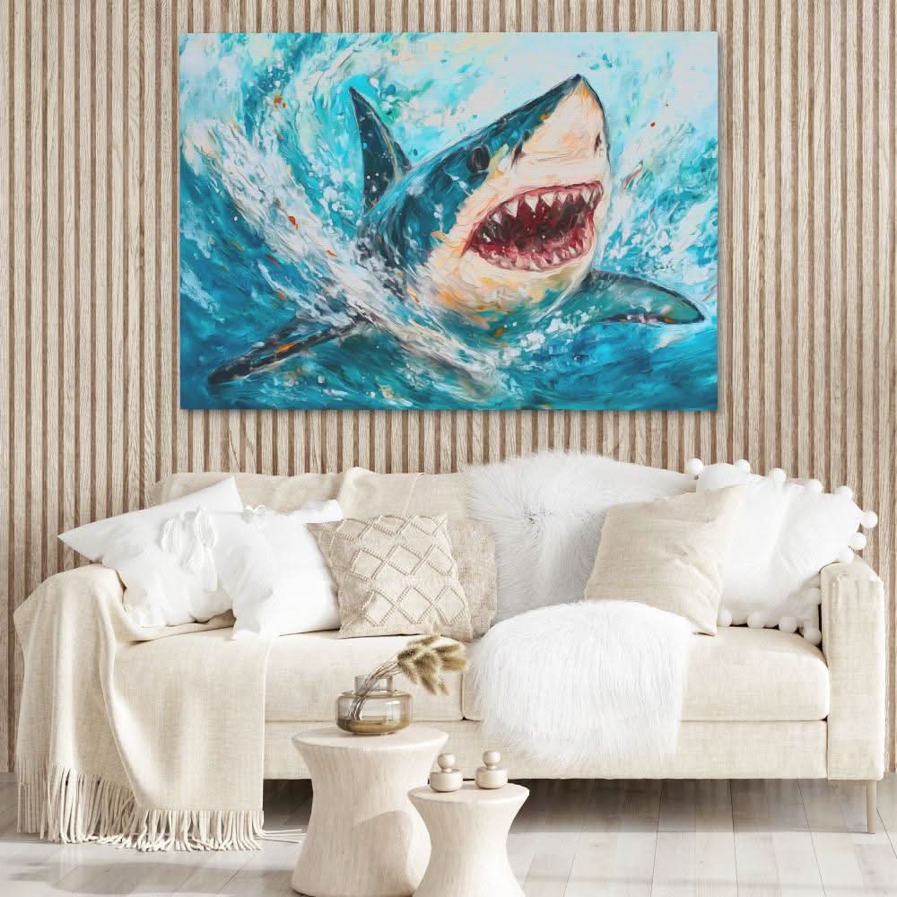 Shark Attack - Blue Man Cave Canvas Print