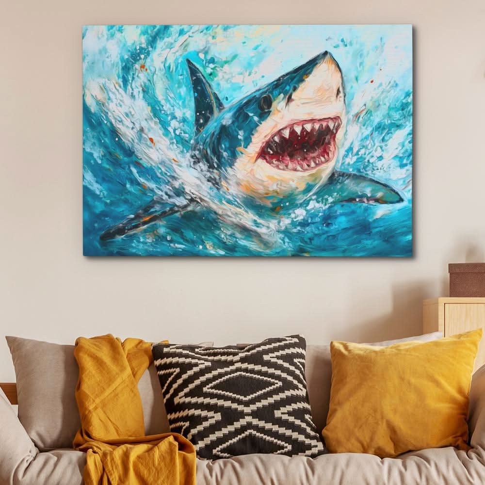 Shark Attack - Man Cave Wall Art in Black Frame