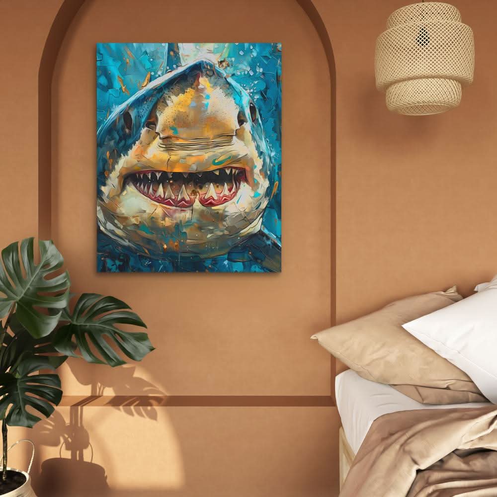 Shark Jaws - Maximalist Wall Art in Black Frame