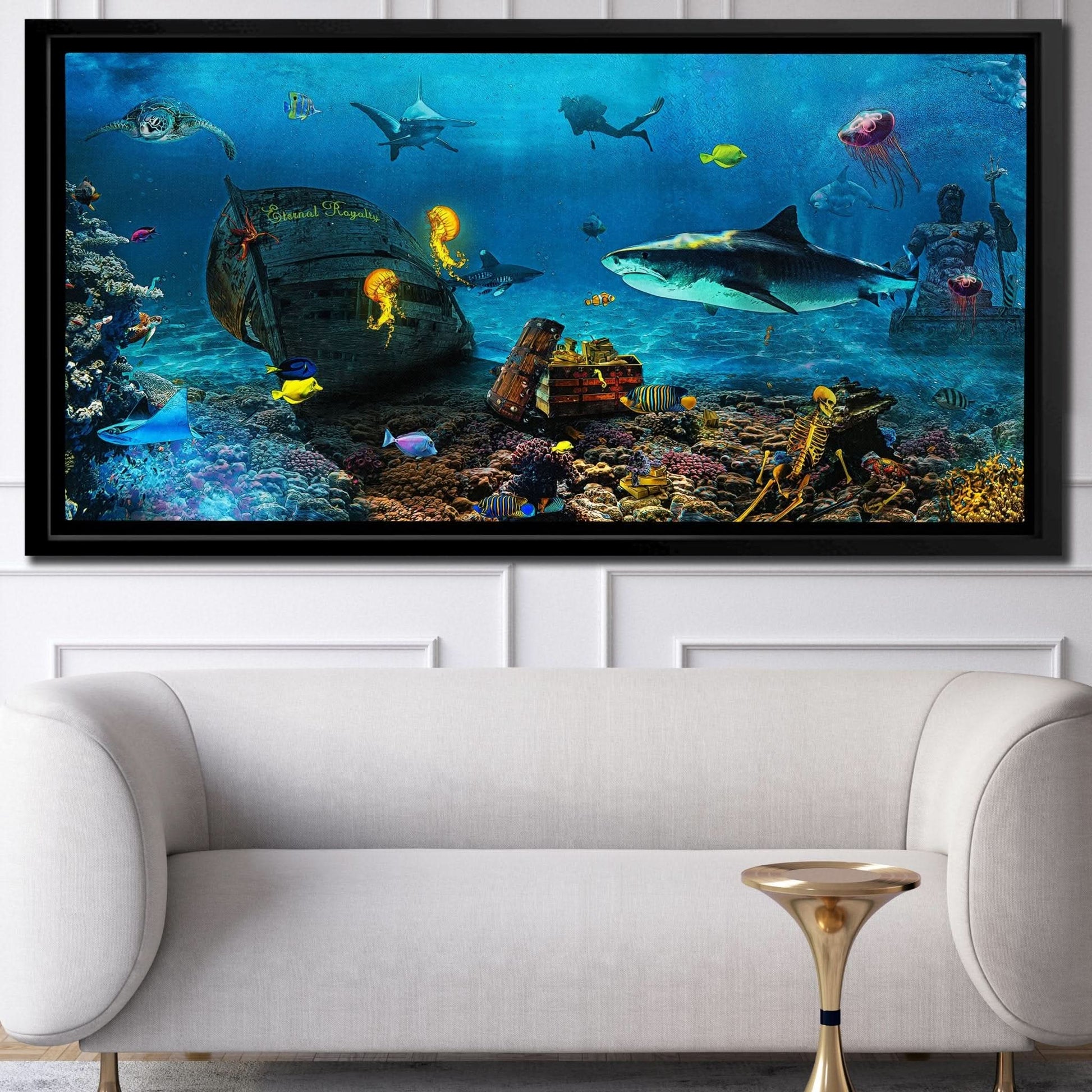 Shark Ocean - Wall Art in Black Frame