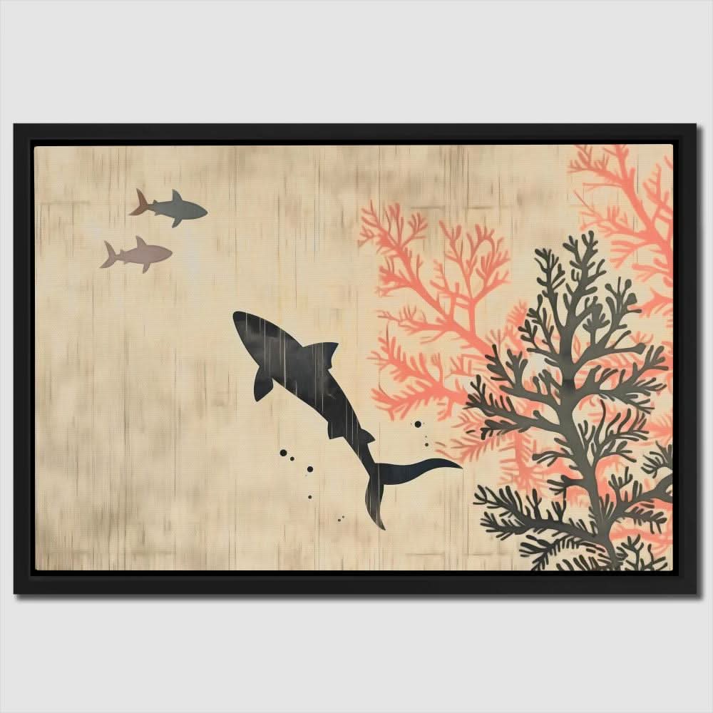 Shark Surprise - Minimalist Neutral Canvas Wall Art