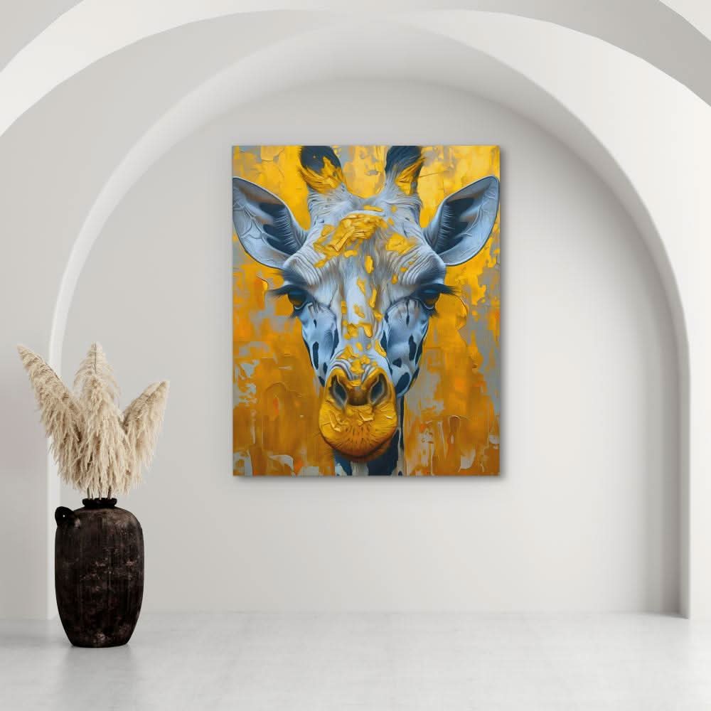 Shimmering Giraffe - Minimalist Wall Art in Black Frame