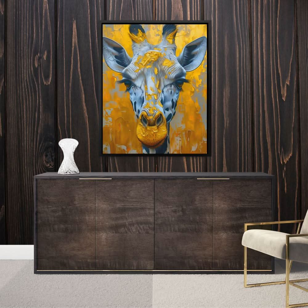 Shimmering Giraffe - Giraffe Wall Art in Black Frame