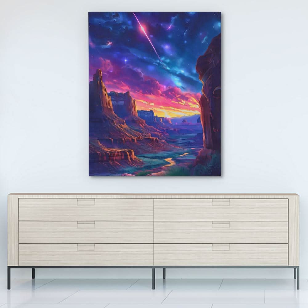 Shooting Star Canyon - Colorful Night Sky Canvas Print