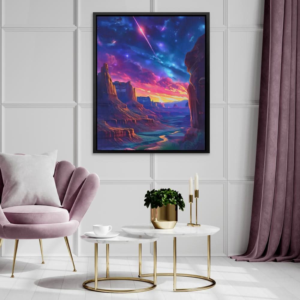 Shooting Star Canyon - Night Sky Wall Art in Black Frame