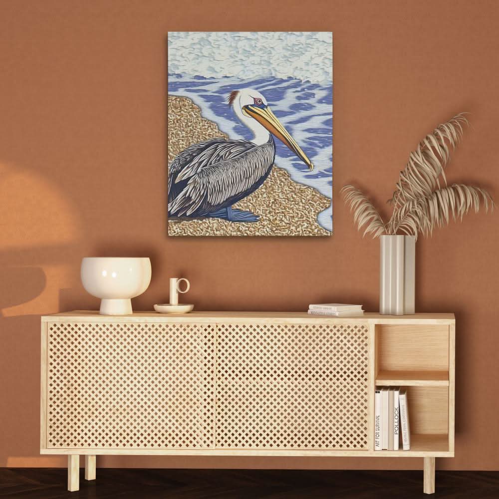 Shoreline Pelican - Wall Art in Black Frame