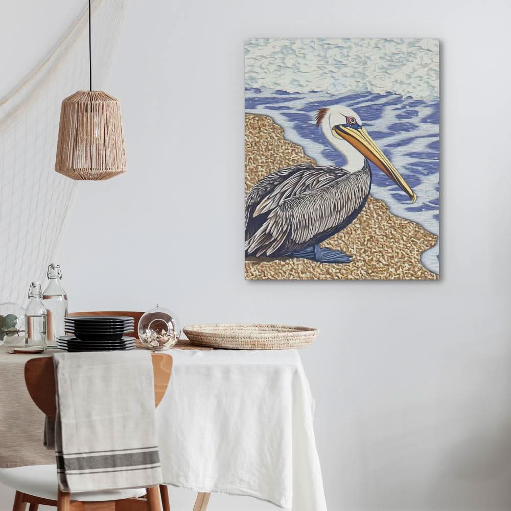 Shoreline Pelican - Beige Bird Canvas Print