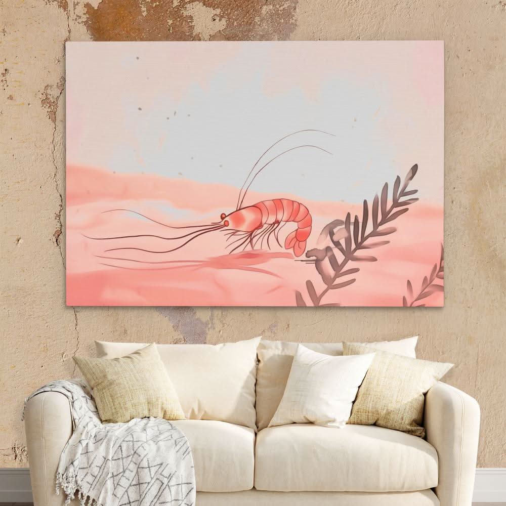 Shrimp Melody - Minimalist Wall Art in Black Frame