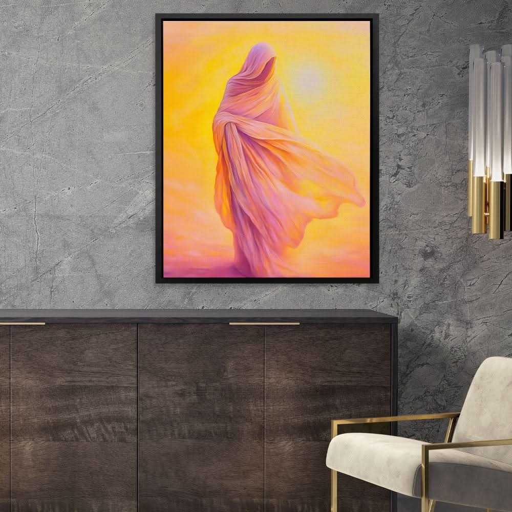 Shrouded Figure - Figurative Beige Canvas Wall Art